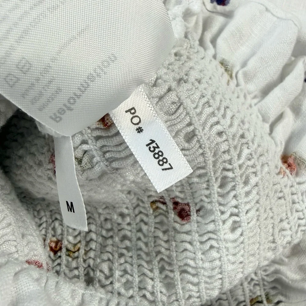 Reformation Tangerine Top 100% Linen Smocked Floral Print in White - Picture 4 of 8